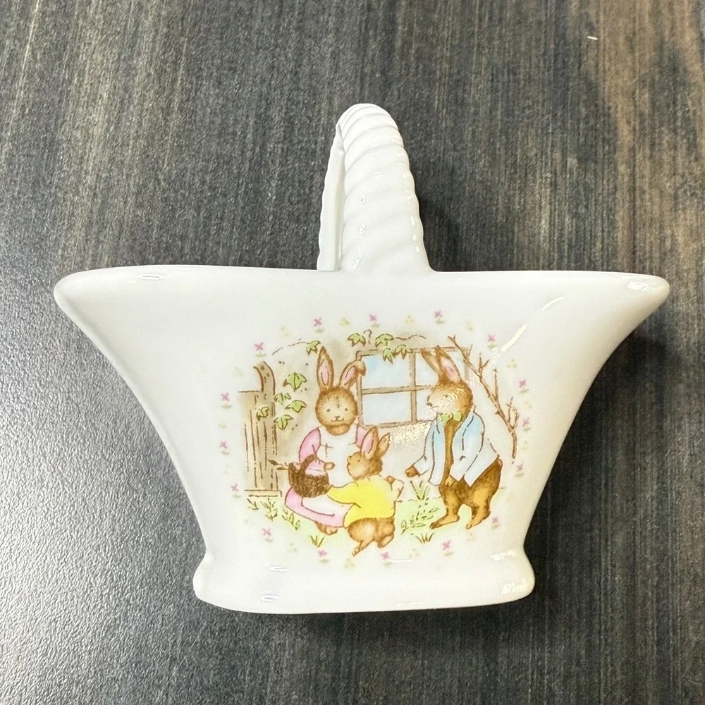 Wicks N Sticks Easter Basket Bunny Decor Ceramic Japan‎ trinket dish vintage